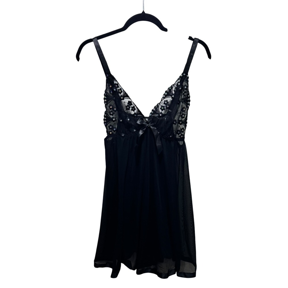 Baby Doll Full Sheer Sequins Lace Layers Whimsigotgh  Elastic Waist Top 2X Black